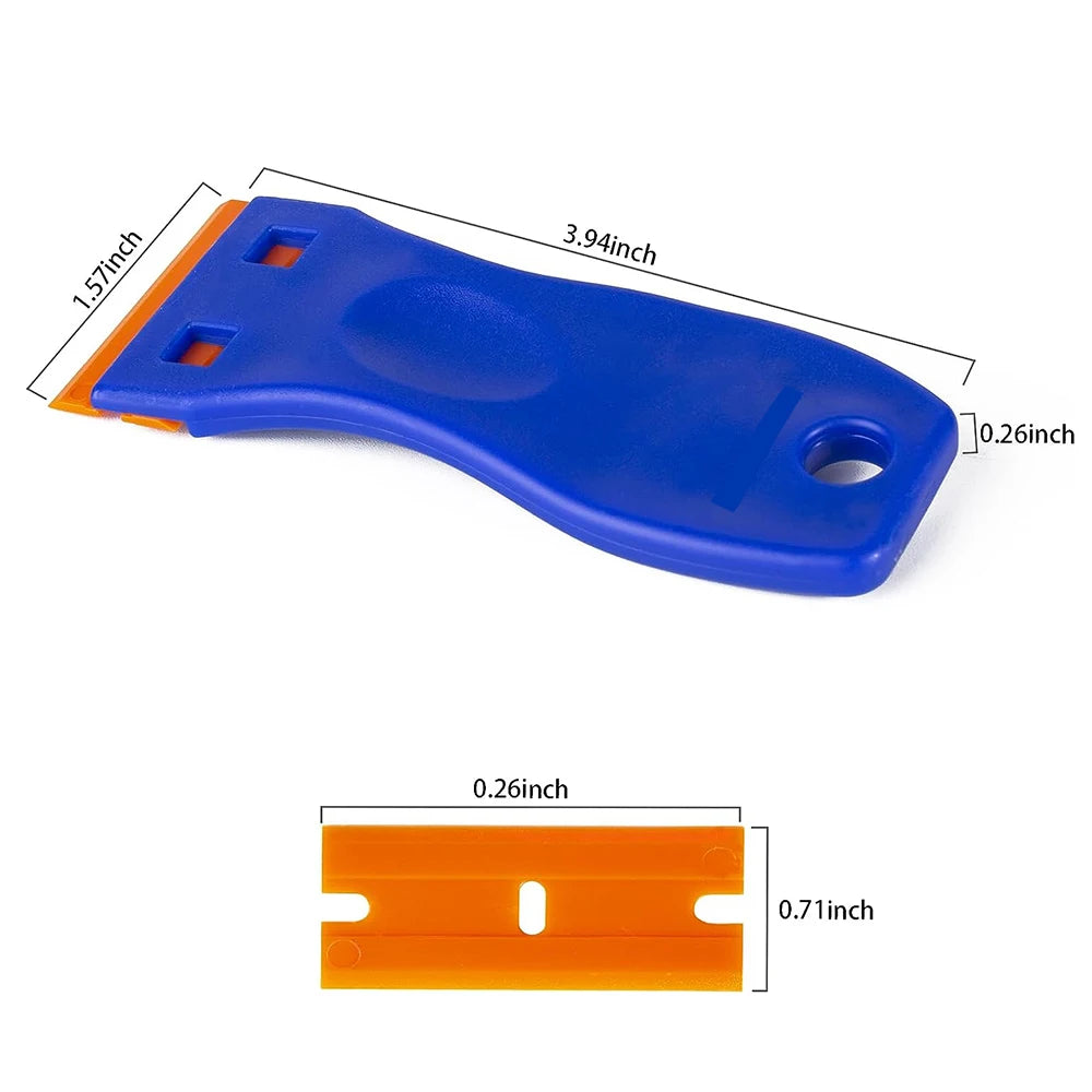 Raspador de cuchillas de afeitar de plástico con cuchillas de plástico, herramienta de limpieza para pisos, estufas, ventanas de automóviles y vidrios. 