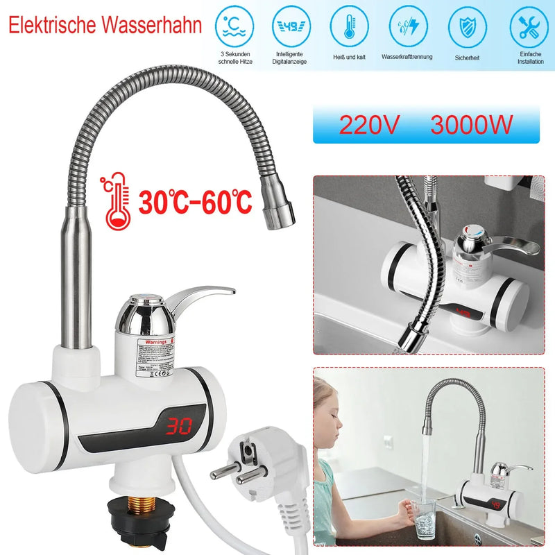 3000W Electric Kitchen Water Heater Tap Instant Hot Water Faucet Heater Cold Heating Faucet Tankless Instantaneous Water Heater