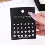 Shiny White Wedding Stud Earrings Set for Men and Women, Crystal Jewelry Accessories, Oorbellen, 12 Pairs per Lot