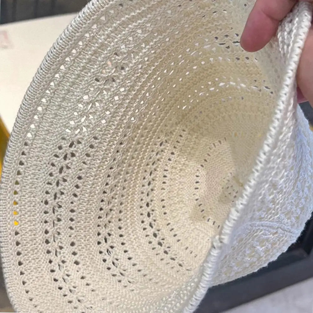 Hollow Out Crochet Sun Hat Wide Brim Bucket Hat Knitted Fisherman Hat Foldable Visor Small Fresh Simple Outdoor Casual Beach Cap