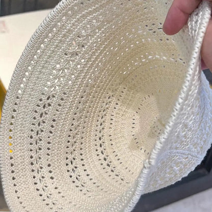 Hollow Out Crochet Sun Hat Wide Brim Bucket Hat Knitted Fisherman Hat Foldable Visor Small Fresh Simple Outdoor Casual Beach Cap