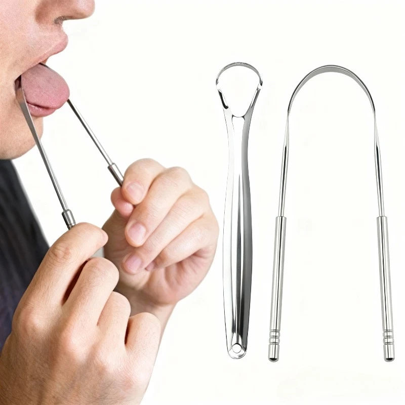 1/2/4 Pcs Reusable Stainless Steel Useful Tongue Scraper Cleaner Fresh Breath Cleaning Coated Tongue Oral Hygiene Care Tools