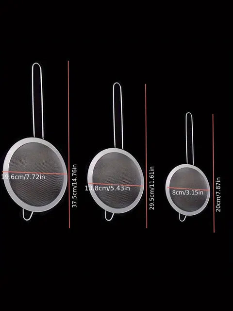 Set of 3 Fine Mesh Filter Stainless Steel Skimmer Fine Food Strainer with Long Handle Kitchen Tool 