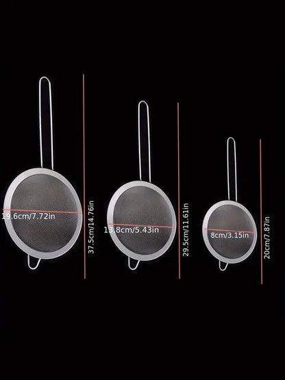 Juego de 3 filtros de malla fina de acero inoxidable, colador de alimentos finos con mango largo, herramienta de cocina 