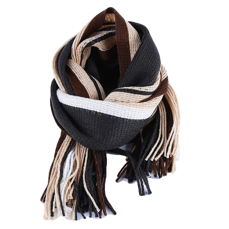 Bufandas clásicas de rayas para exteriores para hombre, bufanda de cachemira suave de punto a rayas, calentador de cuello con borlas largas, bufanda de invierno para hombre