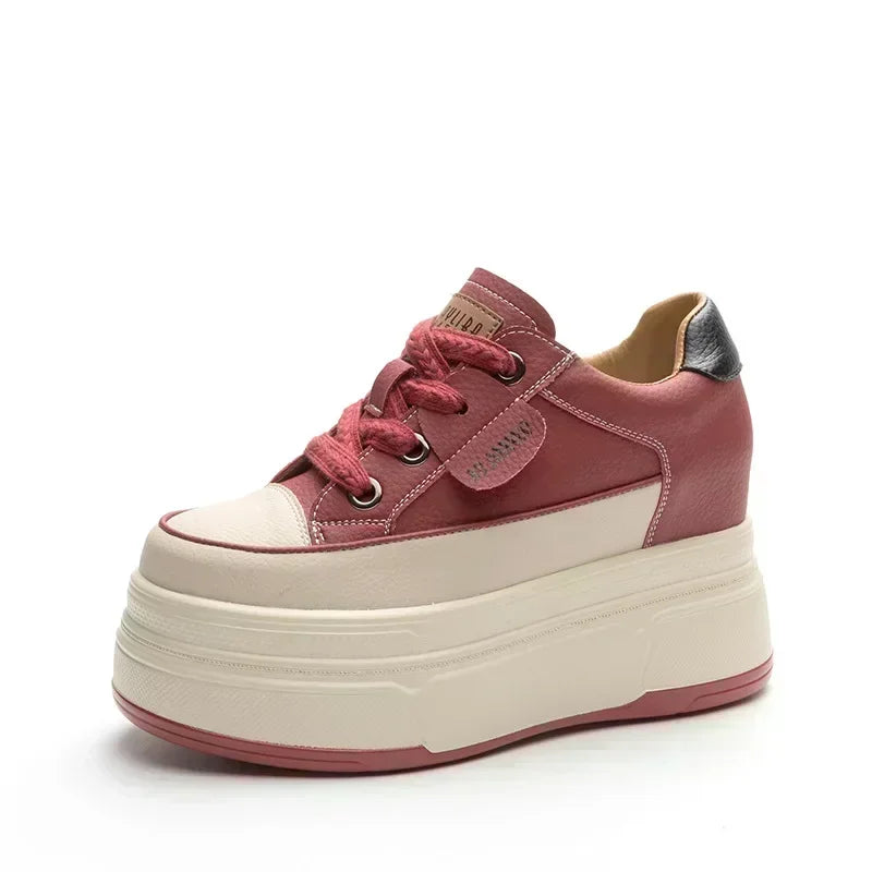 Fujin 9cm Cow Suede Genuine Leather Women Vulcanized Shoes Platform Wedge Skate Boarding High Brand Heels Casual Summer Shoes