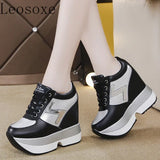 Fashion White Sneakers Women's High Platform Casual Shoes Height Increasing Leather Shoes 10 CM Thick Sole Trainers Tennis Sports