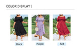 Plus Size Women's Pure Color Wrap Ruffle Hem Midi Dress Square Neck Backless Short Sleeve Dress Elegant temperament