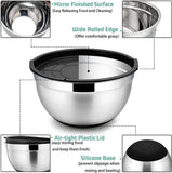Mixing Bowls with Lids and Non-Slip Bases, Stainless Steel Mixing Bowls Set for Baking, Nesting Storage Bowls, JT227, 6 Pcs