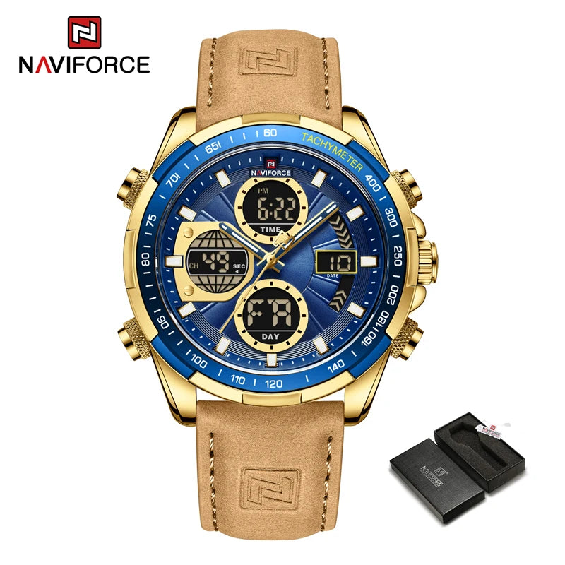 New NAVIFORCE Watches for Men Leather Mens Military Sport Waterproof Watch Quartz WristWatch Chronograph Male Clock