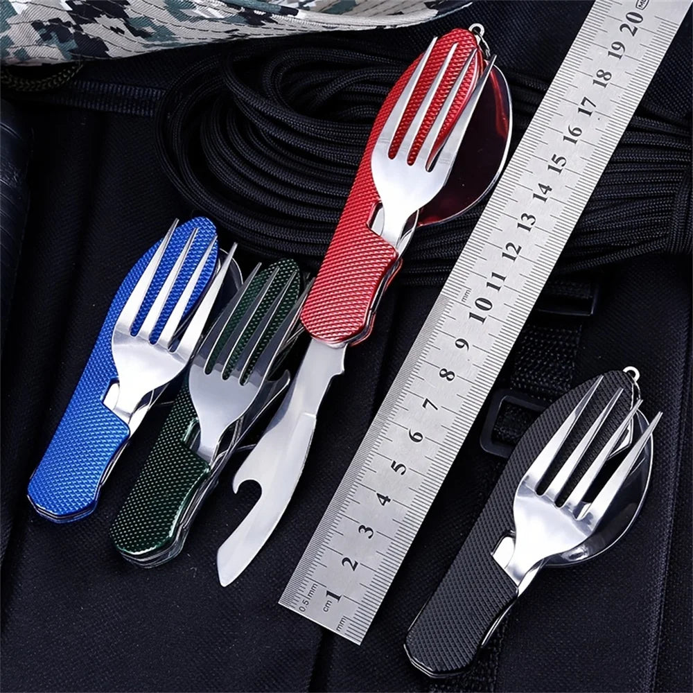 Juego de utensilios plegables para acampar: combinación multifuncional de cuchillo, tenedor y cuchara para actividades al aire libre y deportes, Camping, Picnic y viajes