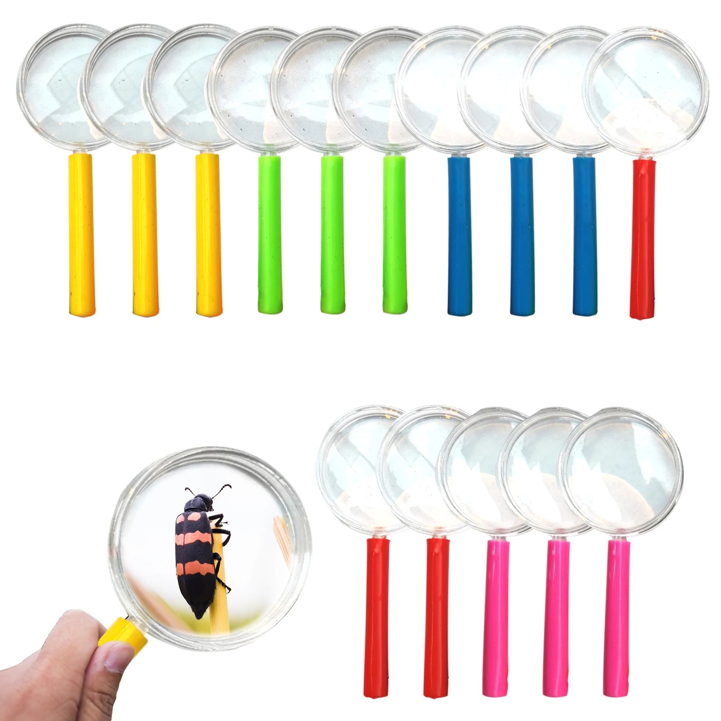 15pcs Magnifying Glasses for Children Optical Detective Toy For Children Clear Experiment Magnifying Glass Home (RANDOM COLORS))