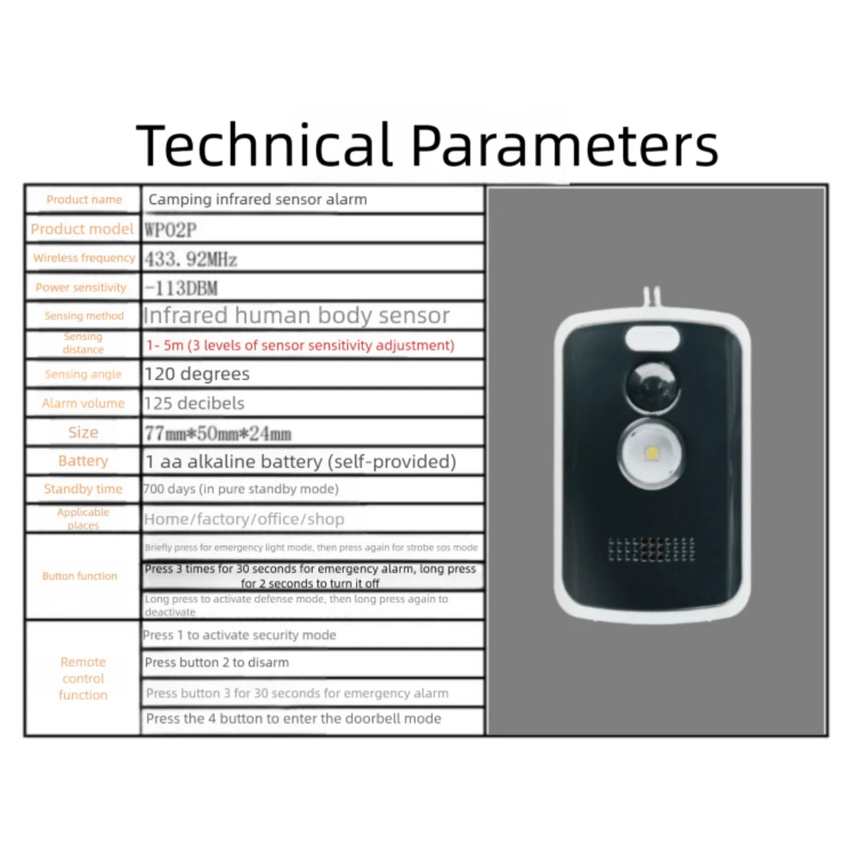 Wireless PIR Infrared Thermal Alarm Remote Control Outdoor Camping Anti-Animal Alarm Human Detection Sensor