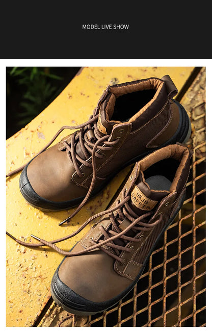 Safety shoes men's leather welding shoes anti-smashing, anti-puncture, non-slip sports Steel toe soft work boots for women