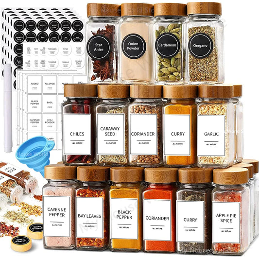 13Pcs Glass Spice Jars with Bamboo Lids 4oz Glass Jars Spice Jar Set Seasoning Jars Organizer Storage Bottles for Spice Rack