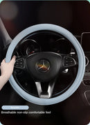 Napa Leather Perforated Patchwork Car Steering Wheel Cover, Non-slip, Breathable, Universal 15 Inch (Approx. 38cm)