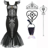 Halloween New Horror Skeleton Little Mermaid Costume Ariel Princess Black Skeleton Fishtail Dress Holiday Special Dress