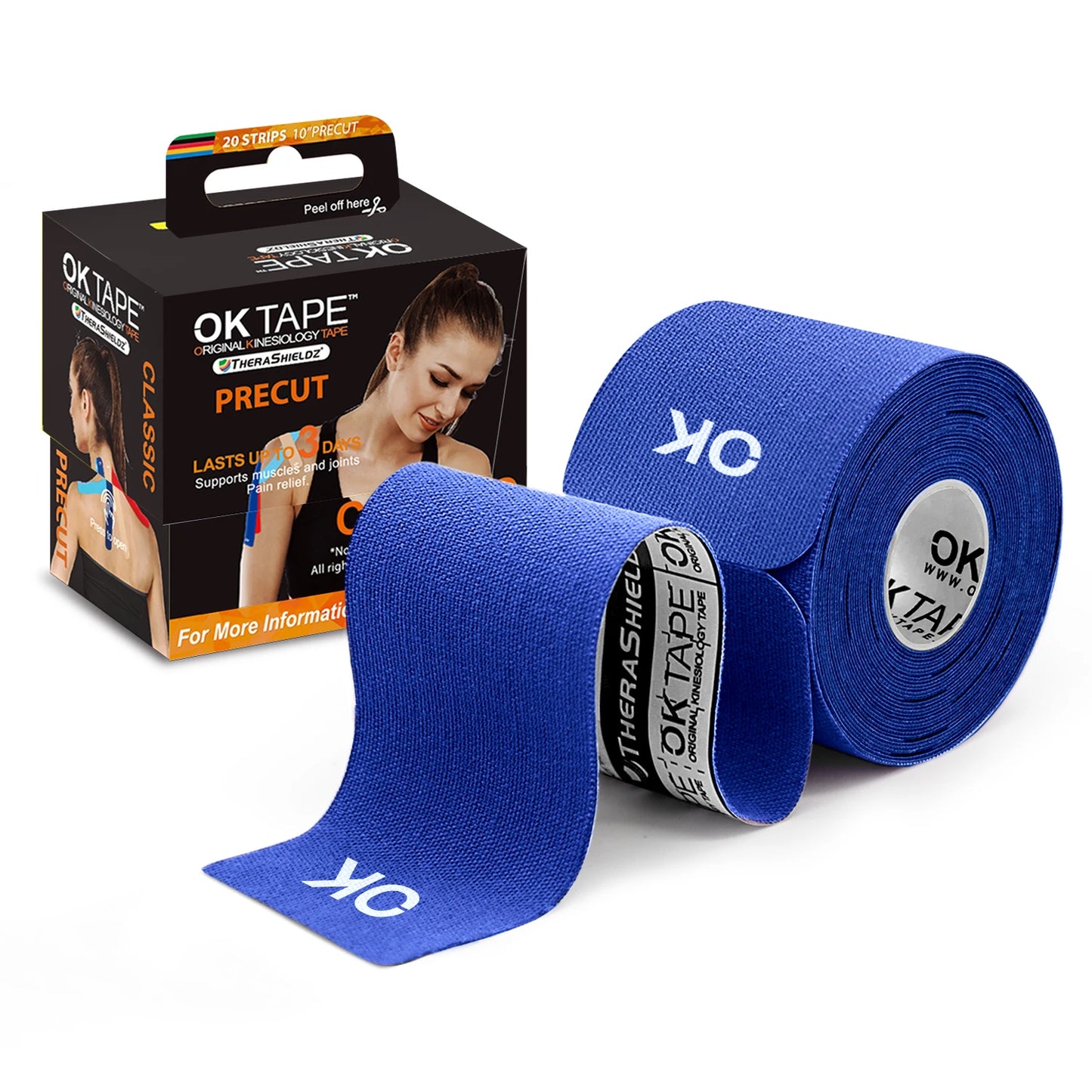 OK TAPE Kinesiology Tape 5CM X 5M Precut, 20 Strips, Latex Free Elastic Athletic Bandage, Gym Fitness Ankle Knee Finger Arm