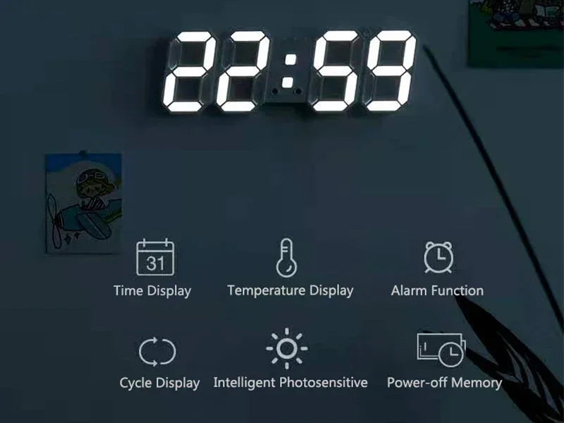 3D LED Digital Clock Decor Wall Decoration Glow Night Mode Decoration for Bedroom Adjustable Electronic Watch Clocks Watches