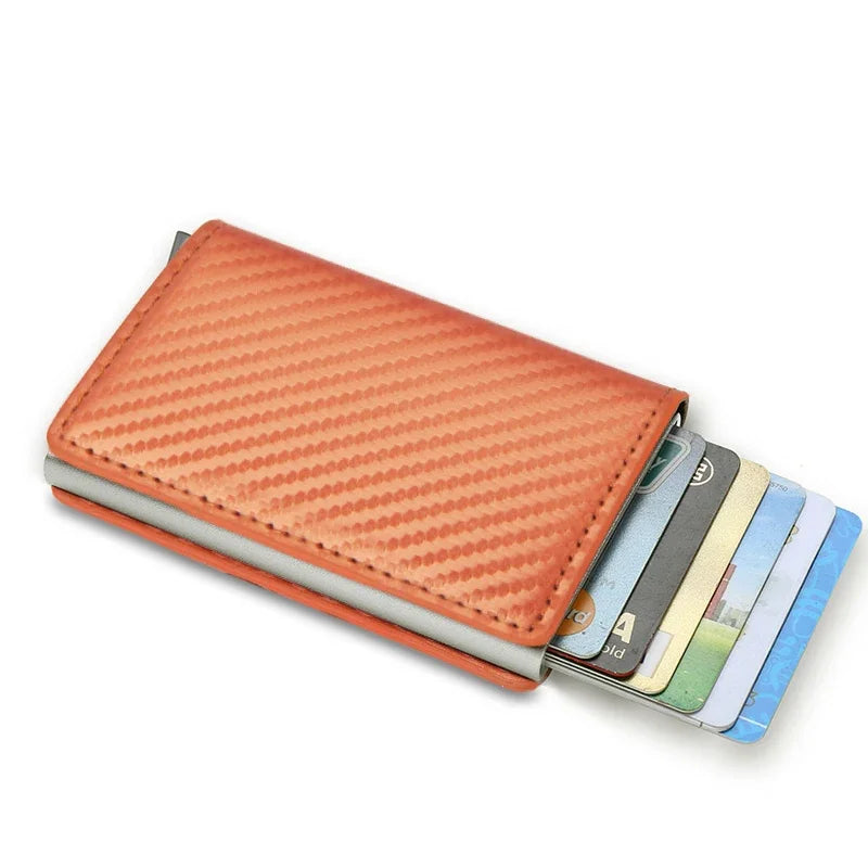 RFID Aluminum Men Wallet Card Holders Purse Carbon Fiber Men Business Slim Thin Smart Wallet Credit Cardholder Case Note Holder