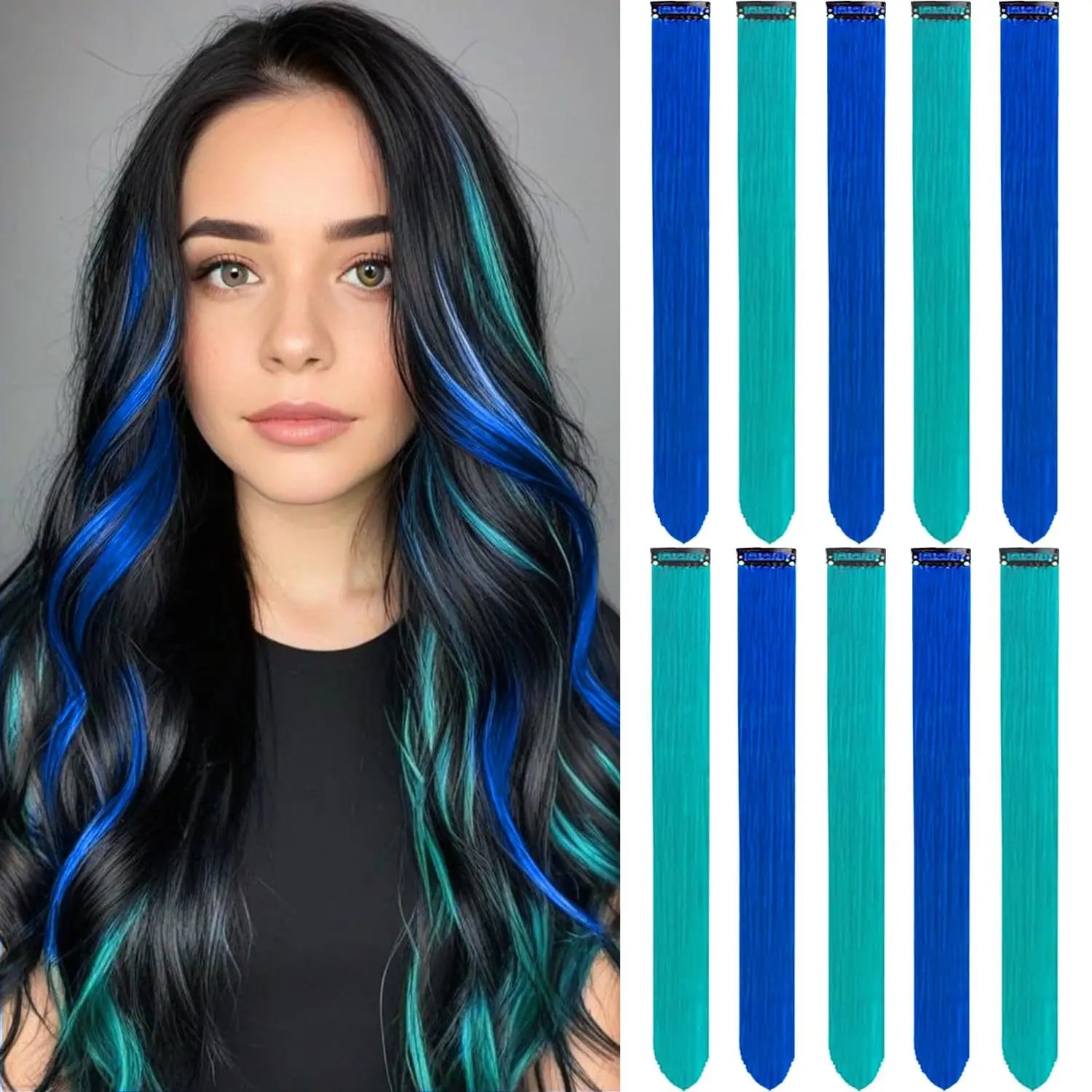 KIt 10 mechas coloridas de cabelos com clip invisível extensões sintéticas praticas