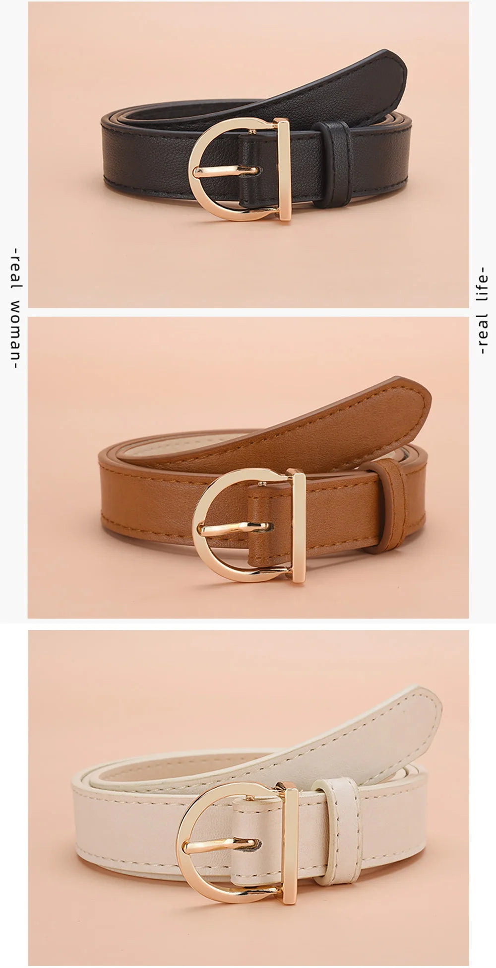 Women's Fashion Pin Buckle Thin Belt Genuine Luxury Soft Belt for Women with Cargo Pants Jeans Windproof PU Leather Belt