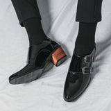 Luxury Designer Monk Leather Men's Shoes, High Heels, Polished, Double Buckle, Pointed Toe, Casual Shoes for Men, Party Wedding Shoes for Men
