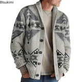 2024 Men's Thick Warm Cardigan Sweaters Oversized Harajuku Cartoon Knitted Sweater Pullover Male Streetwear Knitwear Men Tops