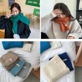 Winter Knitting Scarf Men Women Fastener Thermal Neck Warmer Solid Fleece Keep Warm Scarf Thickening Windproof Neck Cover