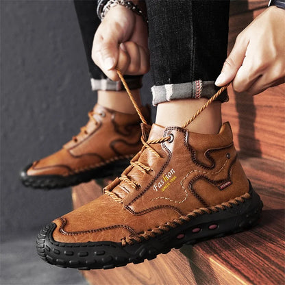 Zapatillas informales de cuero vulcanizado de alta calidad para hombre, zapatos planos de diseño, cómodos, antideslizantes, para caminar, correr y trotar, 2024