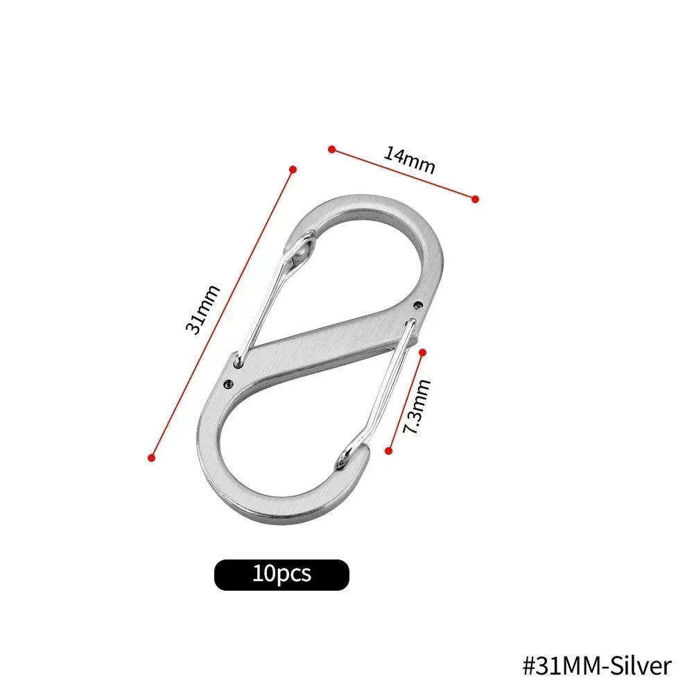 10Pcs S Type Mini Keychain Hook Stainless Steel Carabiner With Lock Anti-Theft Outdoor Camping Backpack Buckle Key-Lock Tool