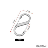 10Pcs S Type Mini Keychain Hook Stainless Steel Carabiner With Lock Anti-Theft Outdoor Camping Backpack Buckle Key-Lock Tool