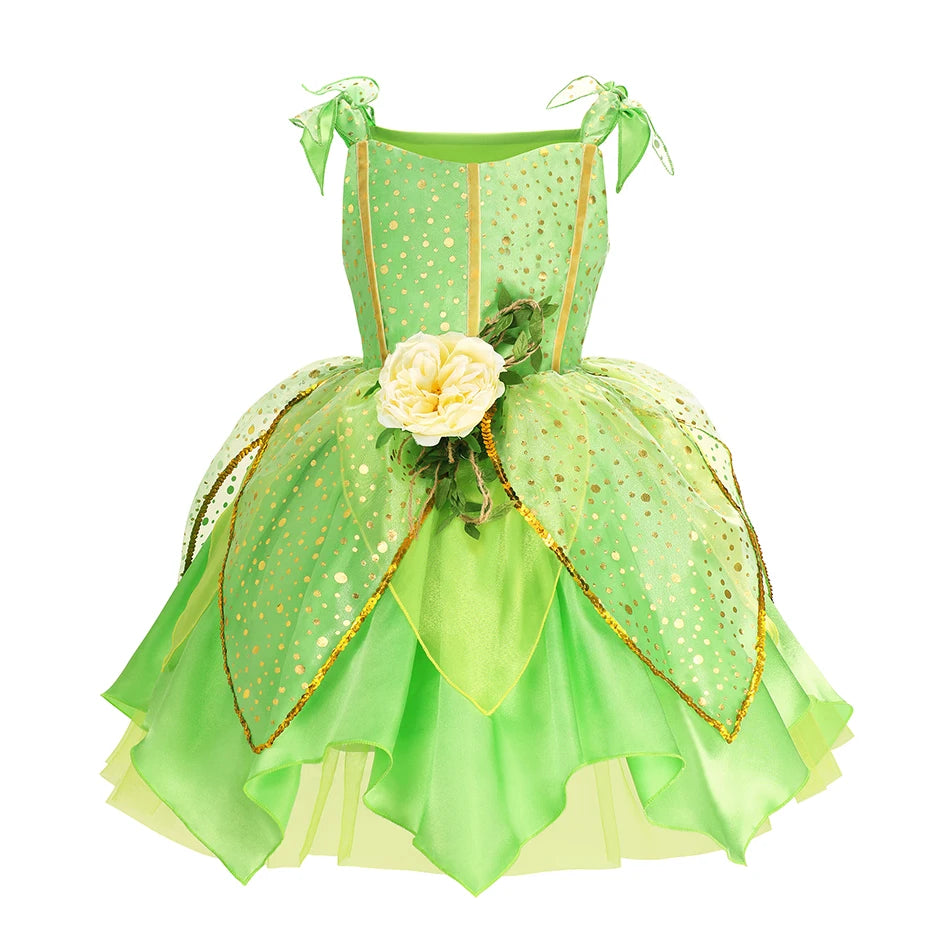 Vestido de Fada Sininho (Tinkerbell) para Meninas – Fantasia de Princesa Fada das Flores para Cosplay e Festas de Natal