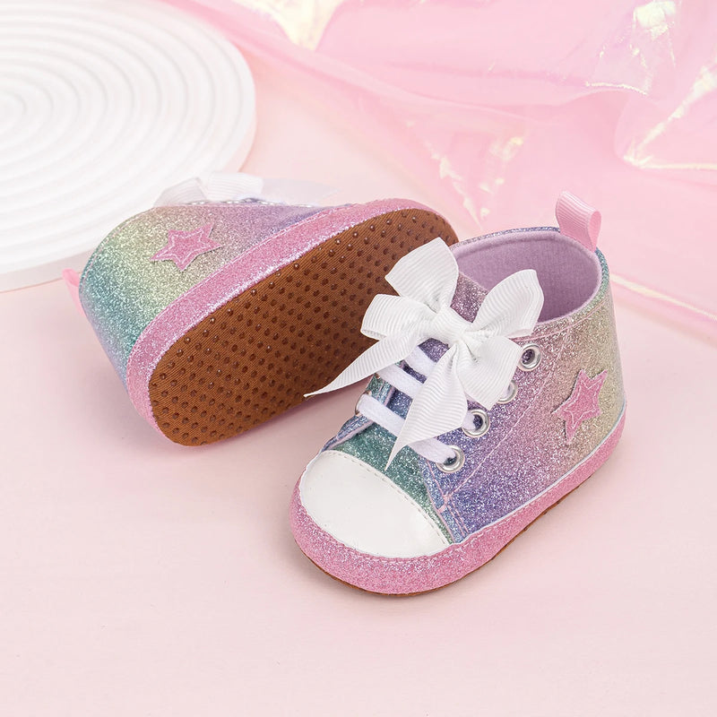 Zapatillas altas con estrellas para bebés recién nacidos, niños y niñas, mocasines con suela antideslizante suave, zapatos de cuna para primeros pasos