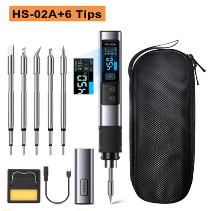 FNIRSI HS-02 Smart Electric Soldering Iron 100-450℃ Temp Adjustable PD 100W Portable Welding Rework Station Solding Irons Kit