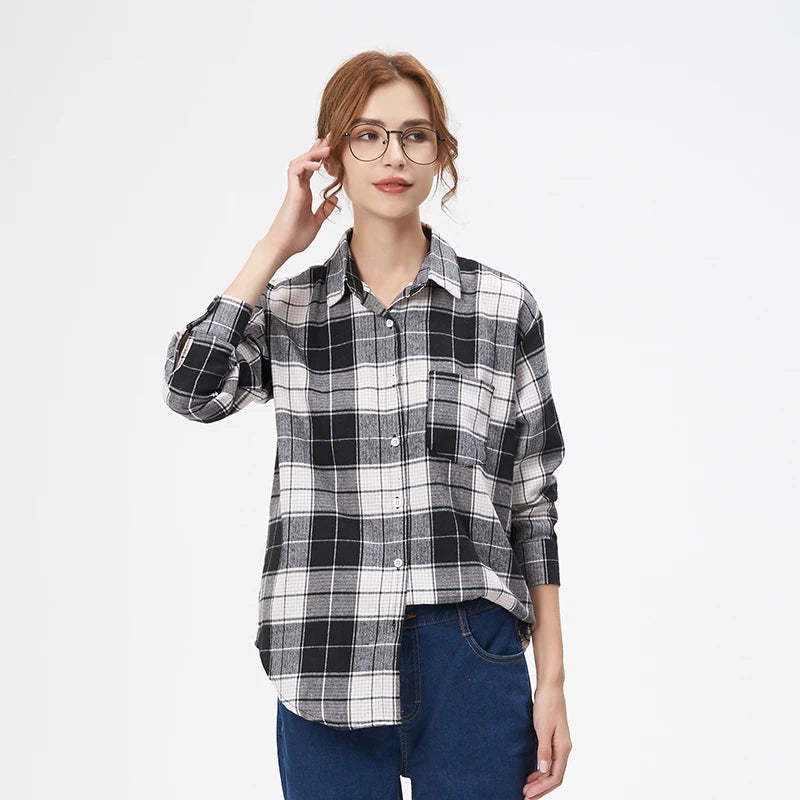Casual Women's Plaid Shirt 2025 Spring Autumn New Ladies Loose Blouse and Tops Female Long Sleeve Shirts Fresh Checked Clothes