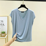 Modal V-Neck Tank Tops summer women's T-shirts sleeveless Plus size Thin Casual Loose Tee tops All match
