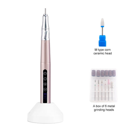 85w Brushless Motor Cordless Nail Drill 35000RPM Electric Handle Pen Drill Pedicure Rechargeable Handpiece Portable Base Charge