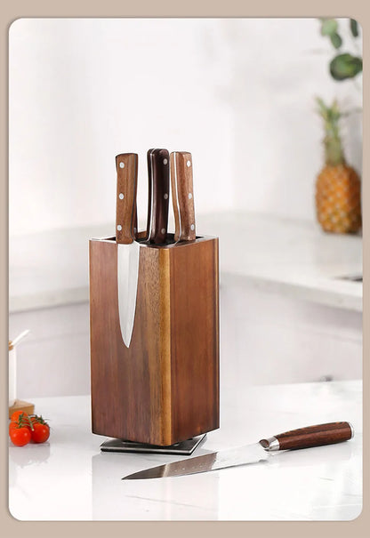 Magnetic Rotating Wood Knife Holder  360° Rotatable Knife Block For  Kitchen Knives Storage With Anti Slip Pad Wood Knife Board