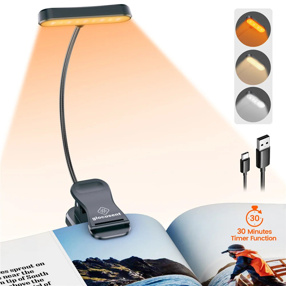 Olho cuidado horizontal et-head livro luz brilho regulável lâmpada de livro usb recarregável luz de leitura cabeceira luz da noite