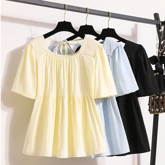 Camisas y blusas de talla grande para mujer, novedad de verano 2025, blusas de moda coreana, blusas holgadas de manga corta abullonada, tallas L-4XL.