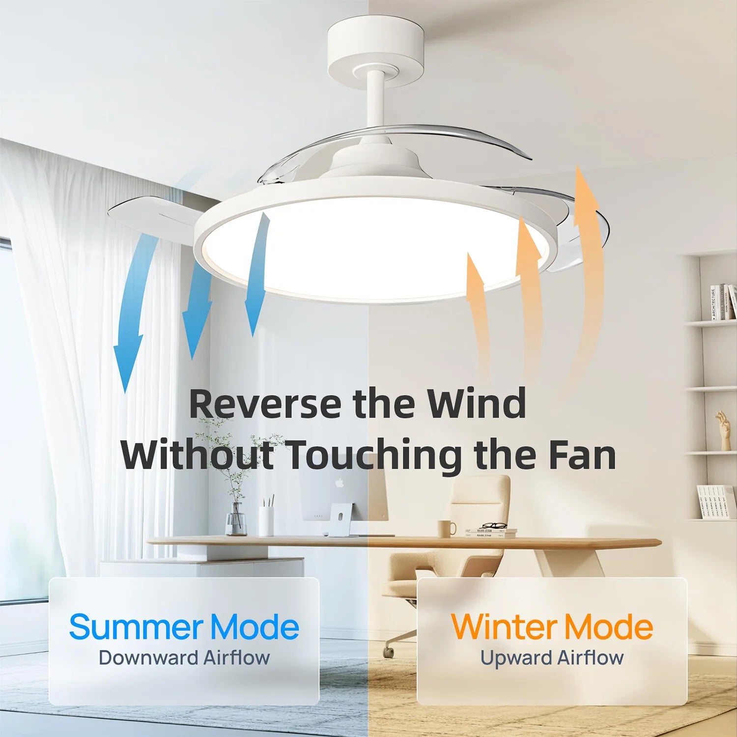 IRALAN Ceiling Lamp Fan Retractable Blades Smart with Remote Control Ceiling Fan with Light Energy Saving Led Living Room Light
