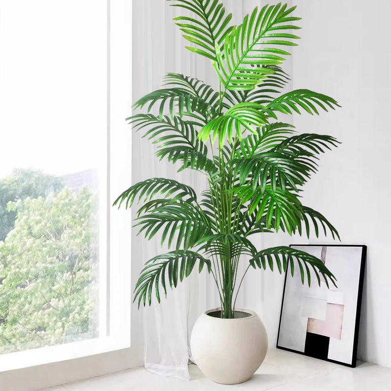 52-125cm/49.2in  Artificial Palm Tree Tropical Fake Plant Green Plastic Palm Leaf Branches Suitable for Home Garden Decoration