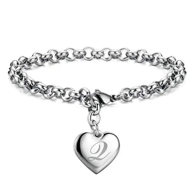 925 Pulseiras de Prata Esterlina com Coração Nobre para Mulheres, 26 Letras Corrente, Marca Designer de Moda, Festa de Casamento, Joias, Novo
