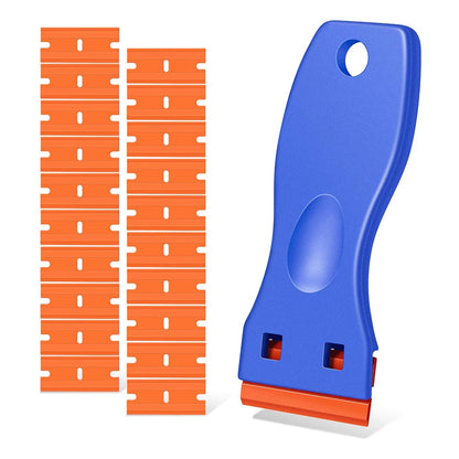 Raspador de cuchillas de afeitar de plástico con cuchillas de plástico, herramienta de limpieza para pisos, estufas, ventanas de automóviles y vidrios. 
