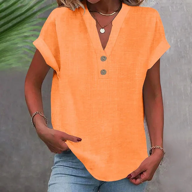 Women's V-neck Shirt, Linen Cotton, Breathable, Monochrome, Basic and Versatile, Casual and Comfortable, Office Tops Summer 2022 