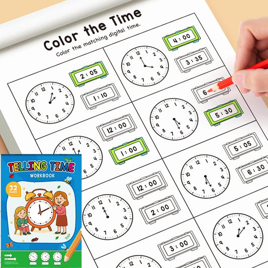 Children's Practice Book for Learning How to Tell Time, Suitable for Home-Based Kindergarten Activities, Includes Reading and Math Exercises, Ideal for Classroom Teaching and Back-To-School Supplies Time Practice Cards/Early