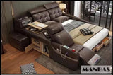 MINGDIBAO Massage Bed with Ultimate Comfort and Genuine Leather Multifunctional Frame - Bluetooth Speaker, Safe Air Cleaner, USB