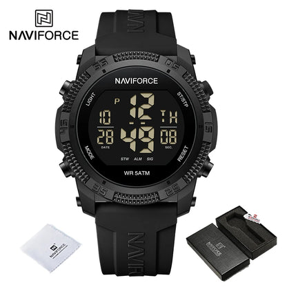 NAVIFORCE - Reloj de pulsera digital LCD para hombre, deportivo, resistente al agua hasta 50 m, con correa de silicona, informal, electrónico
