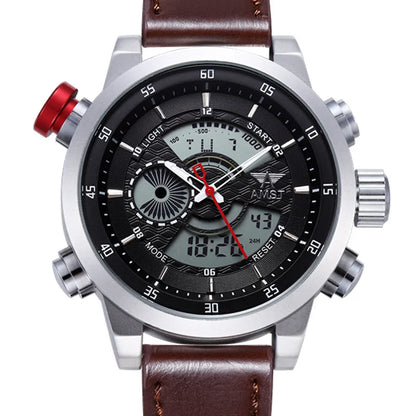 2024 NEW AMST Luxury Brand Men's Quartz LED Watches Men Fashion Casual Sports Clock Genuine Leather Military Wrist Watch